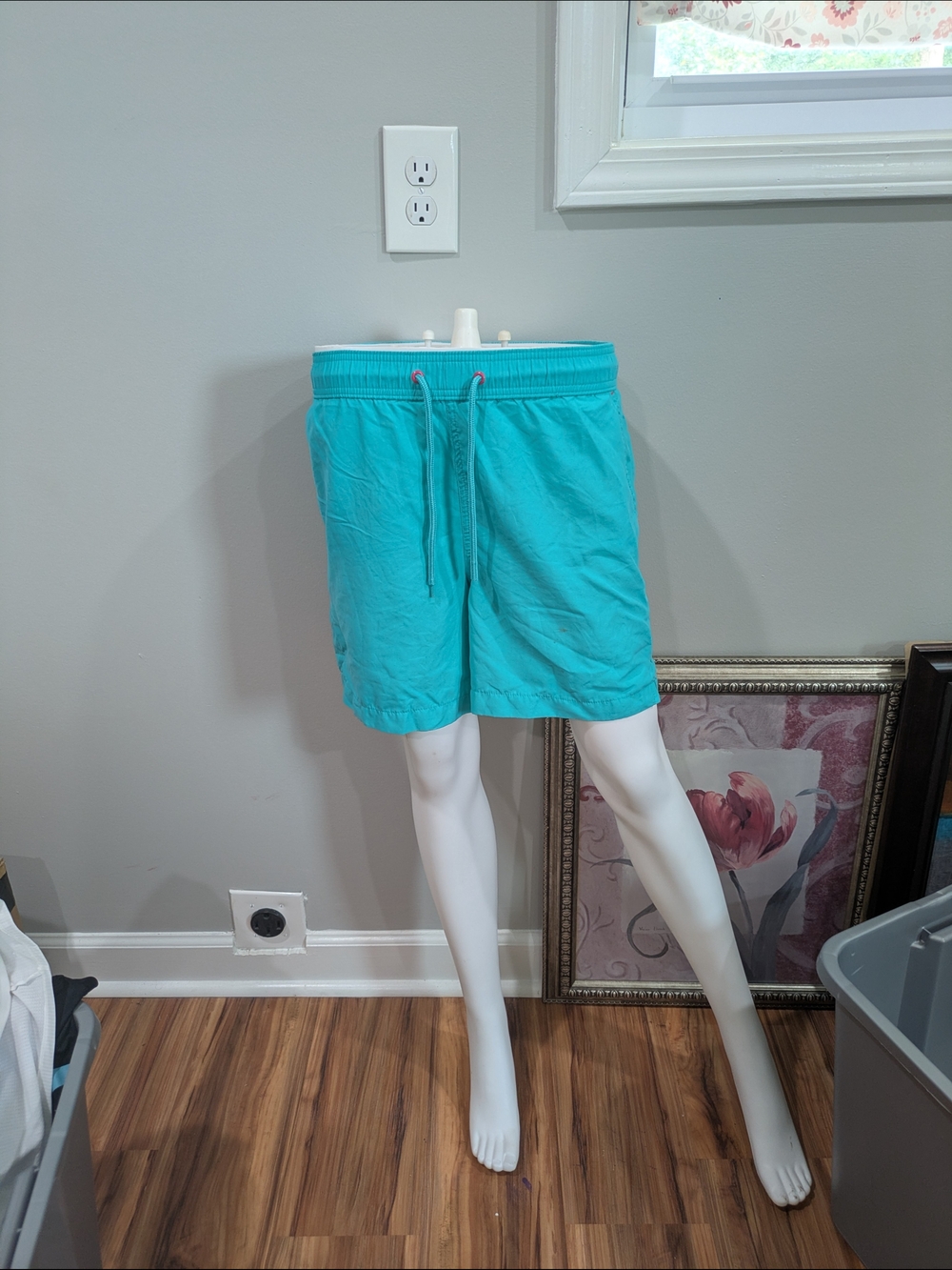 George Aqua Elastic Drawstring Athletic Shorts